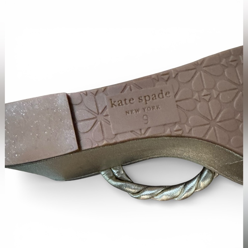 Kate Spade Nina Metallic Leather Slip On Wedge Platform Sandals Gold Size 9 - Picture 6 of 8